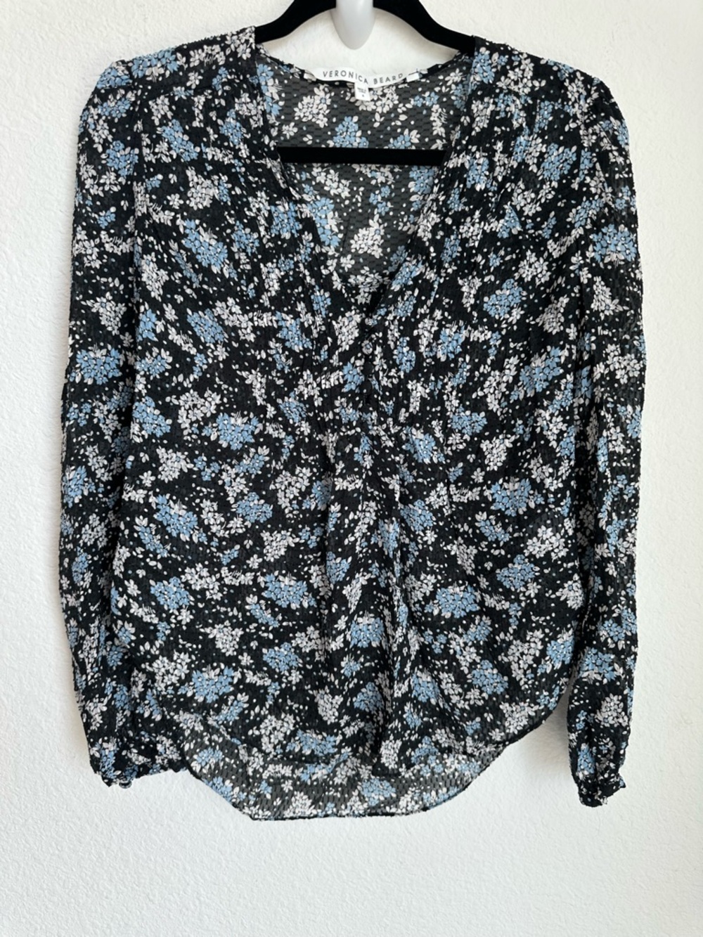 Veronica beard lowell floral blouse silk V-neck long sleeve top size 4 - Picture 6 of 16